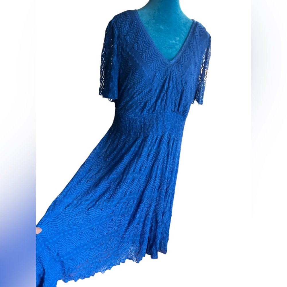 Blue Lace Overlay midi Dress By Rabbit Rabbit Rabbit Designs SZ 18 - Picture 2 of 7